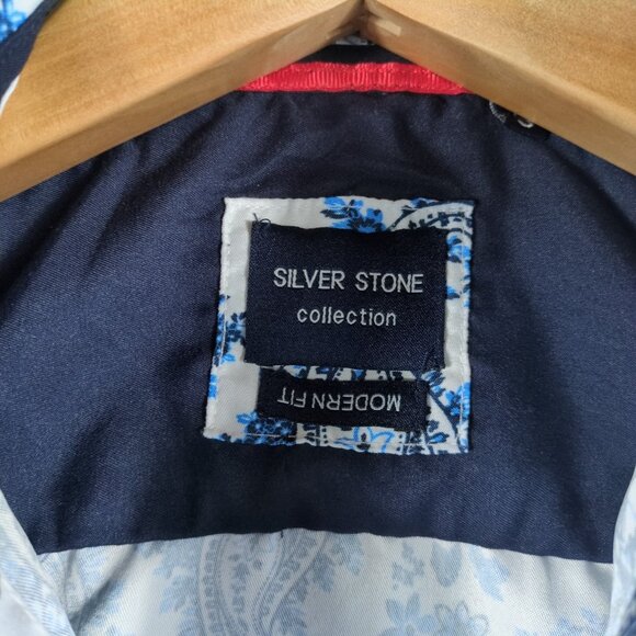 Silver Stone Shirt Mens Small White Blue Paisley Cotton Modern Fit Button Up - Picture 2 of 9